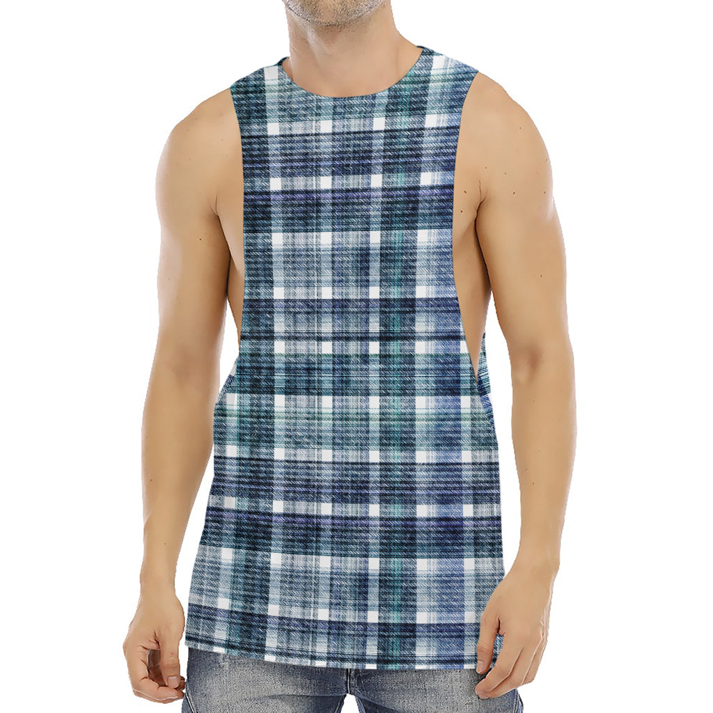 Plaid Denim Jeans Pattern Print Men's Muscle Tank Top