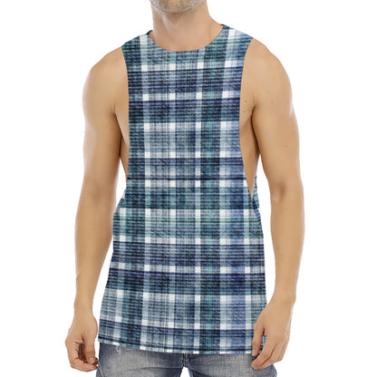 Plaid Denim Jeans Pattern Print Men's Muscle Tank Top