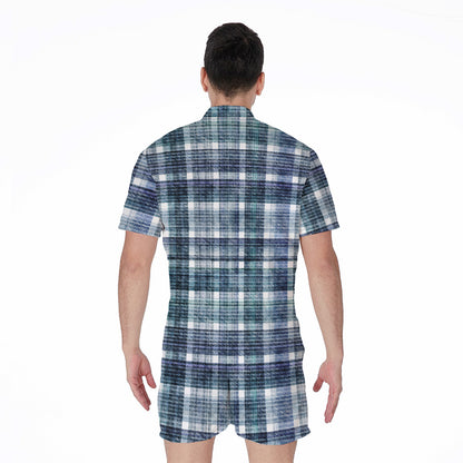 Plaid Denim Jeans Pattern Print Men's Rompers
