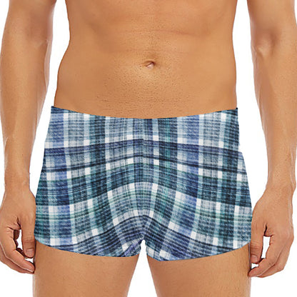 Plaid Denim Jeans Pattern Print Men's Short Boxer Briefs