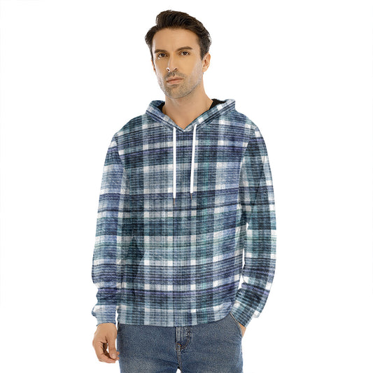Plaid Denim Jeans Pattern Print Men's Velvet Pullover Hoodie