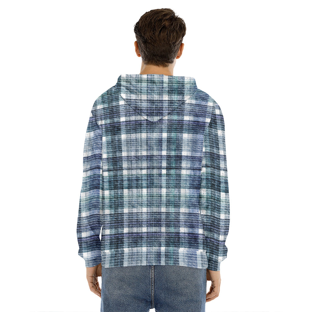 Plaid Denim Jeans Pattern Print Men's Velvet Pullover Hoodie