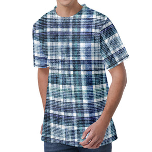 Plaid Denim Jeans Pattern Print Men's Velvet T-Shirt