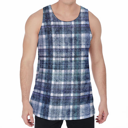 Plaid Denim Jeans Pattern Print Men's Velvet Tank Top