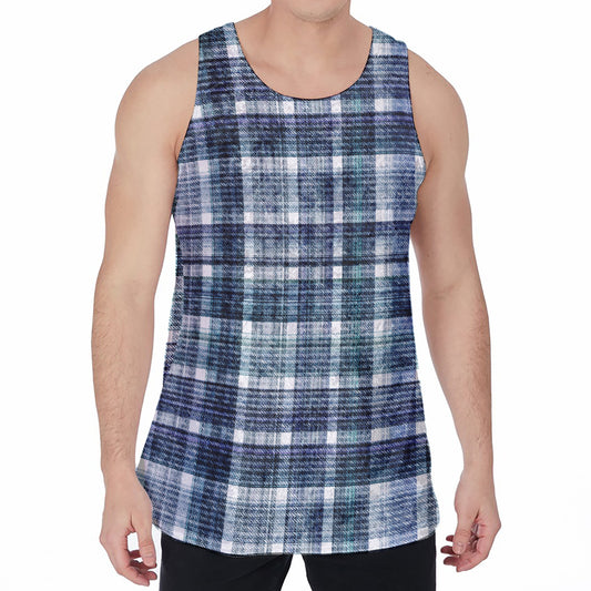 Plaid Denim Jeans Pattern Print Men's Velvet Tank Top