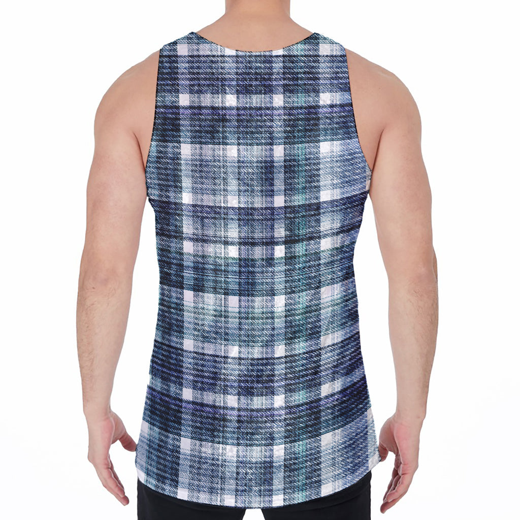 Plaid Denim Jeans Pattern Print Men's Velvet Tank Top