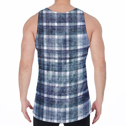 Plaid Denim Jeans Pattern Print Men's Velvet Tank Top