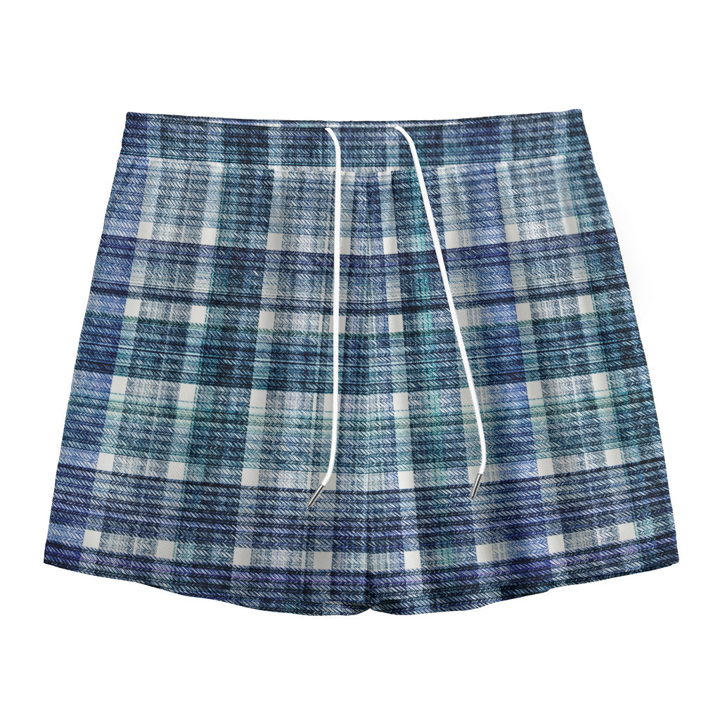 Plaid Denim Jeans Pattern Print Mesh Shorts
