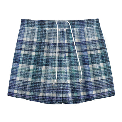 Plaid Denim Jeans Pattern Print Mesh Shorts