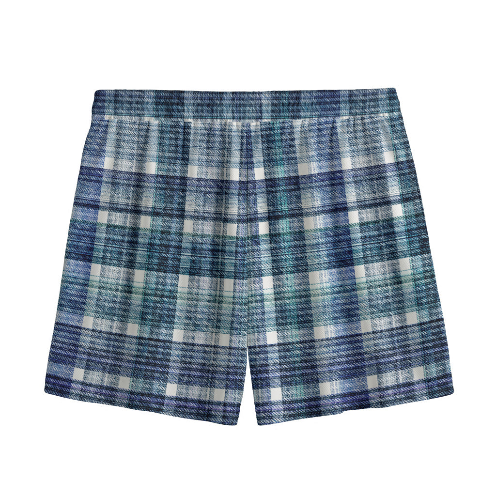 Plaid Denim Jeans Pattern Print Mesh Shorts