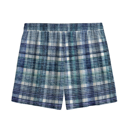 Plaid Denim Jeans Pattern Print Mesh Shorts