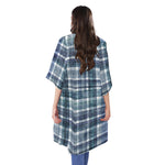 Plaid Denim Jeans Pattern Print Open Front Beach Cover Up