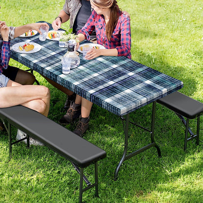 Plaid Denim Jeans Pattern Print Picnic Table Cover