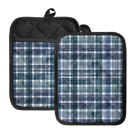 Plaid Denim Jeans Pattern Print Pot Holders With Pocket
