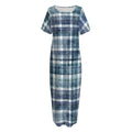 Plaid Denim Jeans Pattern Print Short Sleeve Long Nightdress