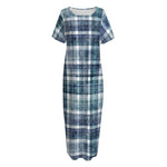 Plaid Denim Jeans Pattern Print Short Sleeve Long Nightdress