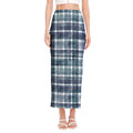 Plaid Denim Jeans Pattern Print Side Slit Maxi Skirt