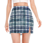 Plaid Denim Jeans Pattern Print Side Slit Mini Skirt