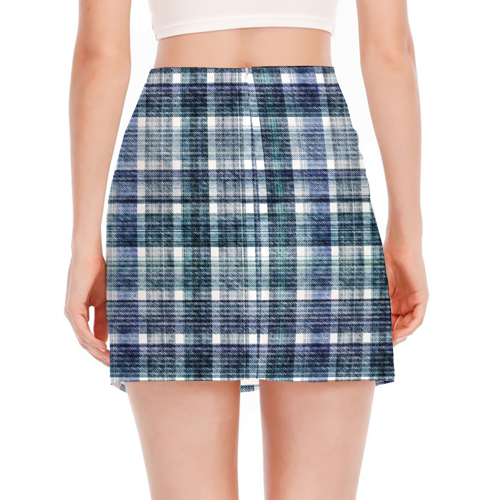 Plaid Denim Jeans Pattern Print Side Slit Mini Skirt