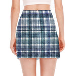 Plaid Denim Jeans Pattern Print Side Slit Mini Skirt