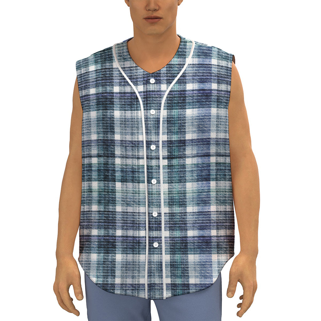 Plaid Denim Jeans Pattern Print Sleeveless Baseball Jersey