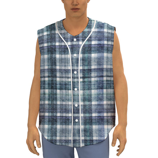 Plaid Denim Jeans Pattern Print Sleeveless Baseball Jersey