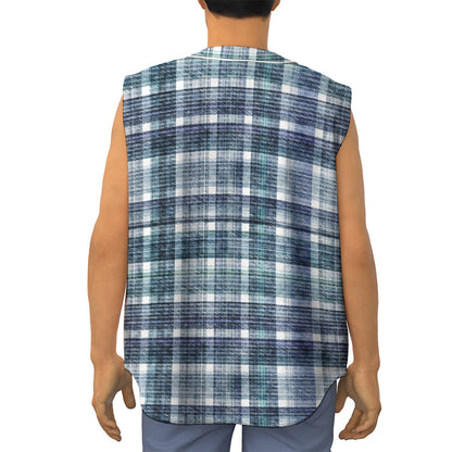 Plaid Denim Jeans Pattern Print Sleeveless Baseball Jersey