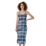 Plaid Denim Jeans Pattern Print Slim Fit Midi Cami Dress
