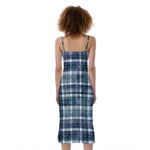 Plaid Denim Jeans Pattern Print Slim Fit Midi Cami Dress