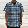 Plaid Denim Jeans Pattern Print Textured Short Sleeve Shirt