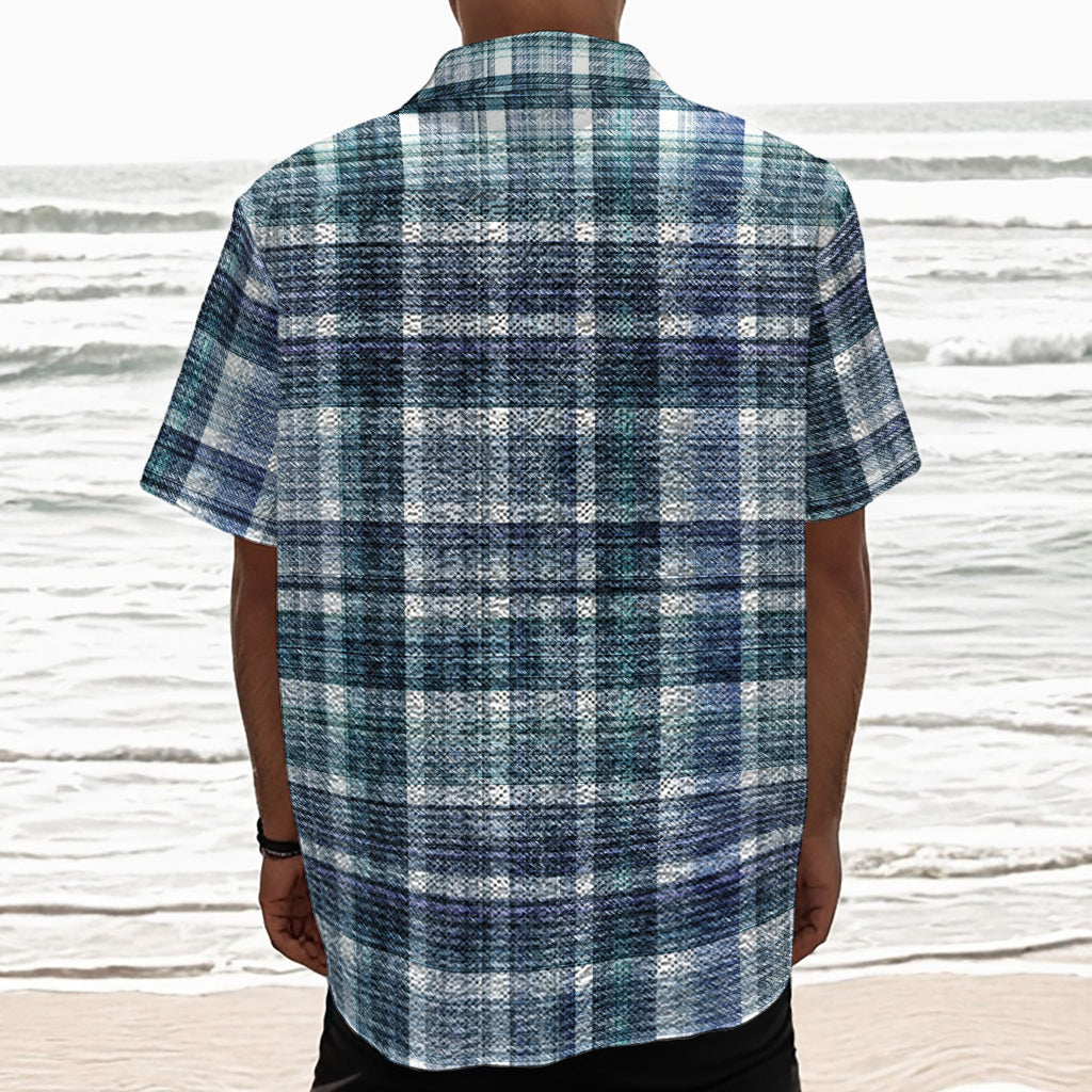 Plaid Denim Jeans Pattern Print Textured Short Sleeve Shirt