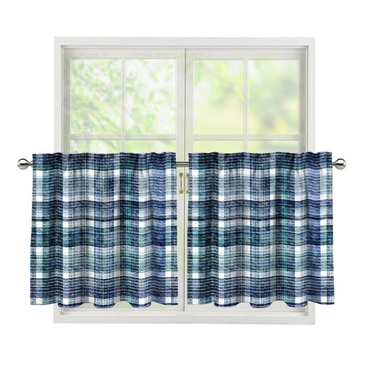 Plaid Denim Jeans Pattern Print Tier Curtains