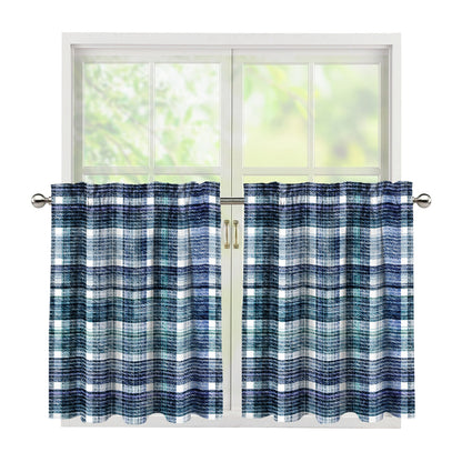 Plaid Denim Jeans Pattern Print Tier Curtains