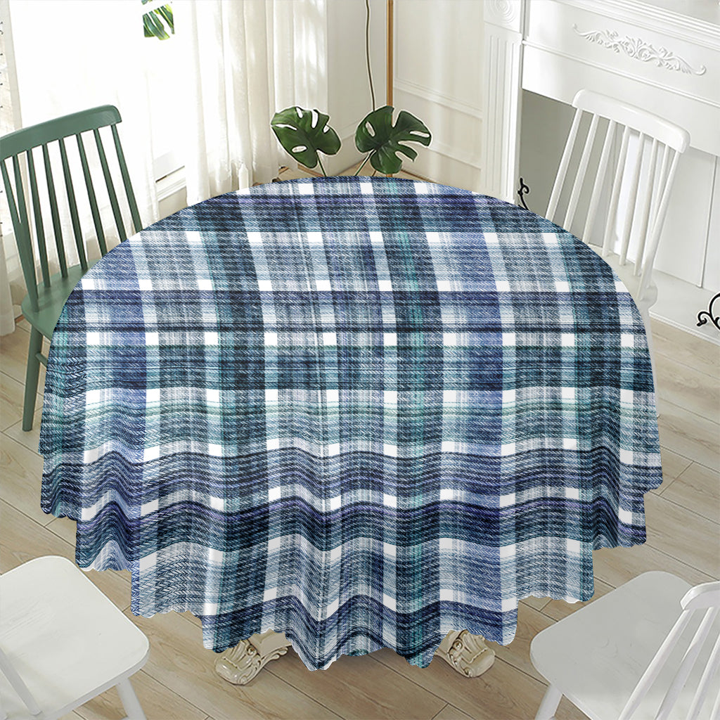 Plaid Denim Jeans Pattern Print Waterproof Round Tablecloth