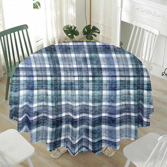 Plaid Denim Jeans Pattern Print Waterproof Round Tablecloth