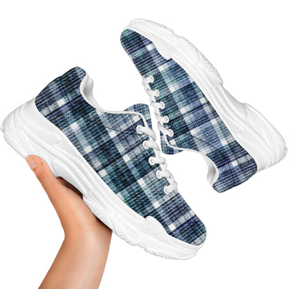 Plaid Denim Jeans Pattern Print White Chunky Shoes