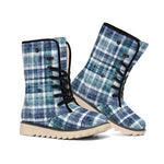Plaid Denim Jeans Pattern Print Winter Boots