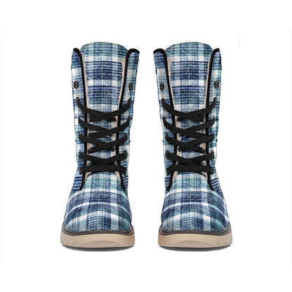 Plaid Denim Jeans Pattern Print Winter Boots