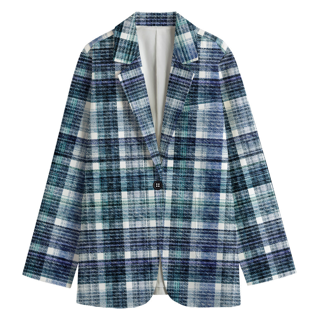 Plaid Denim Jeans Pattern Print Women's Blazer