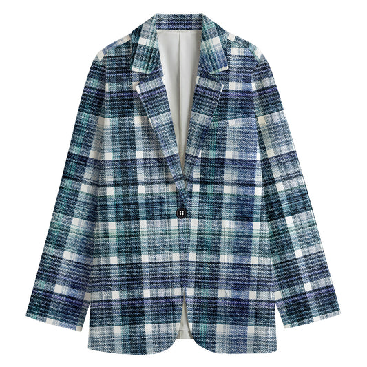Plaid Denim Jeans Pattern Print Women's Blazer