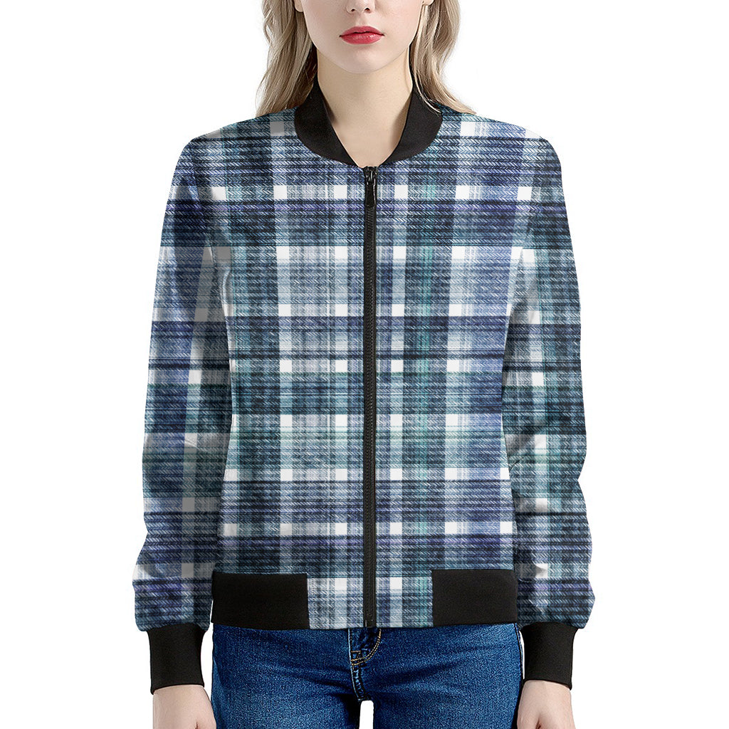 Plaid Denim Jeans Pattern Print Women's Bomber Jacket