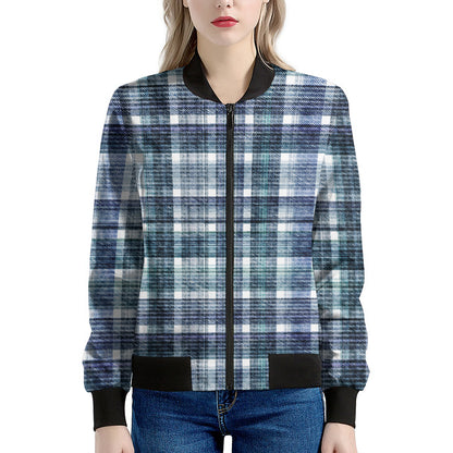 Plaid Denim Jeans Pattern Print Women's Bomber Jacket