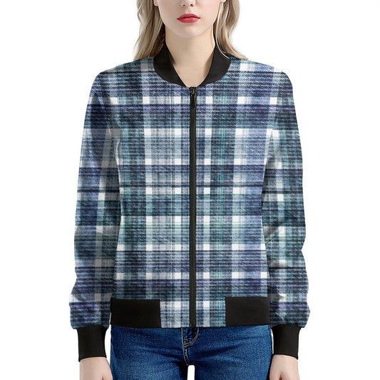 Plaid Denim Jeans Pattern Print Women's Bomber Jacket
