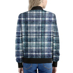 Plaid Denim Jeans Pattern Print Women's Bomber Jacket