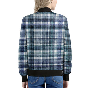 Plaid Denim Jeans Pattern Print Women's Bomber Jacket