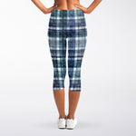 Plaid Denim Jeans Pattern Print Women's Capri Leggings