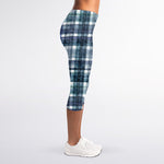 Plaid Denim Jeans Pattern Print Women's Capri Leggings