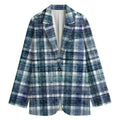 Plaid Denim Jeans Pattern Print Women's Cotton Blazer