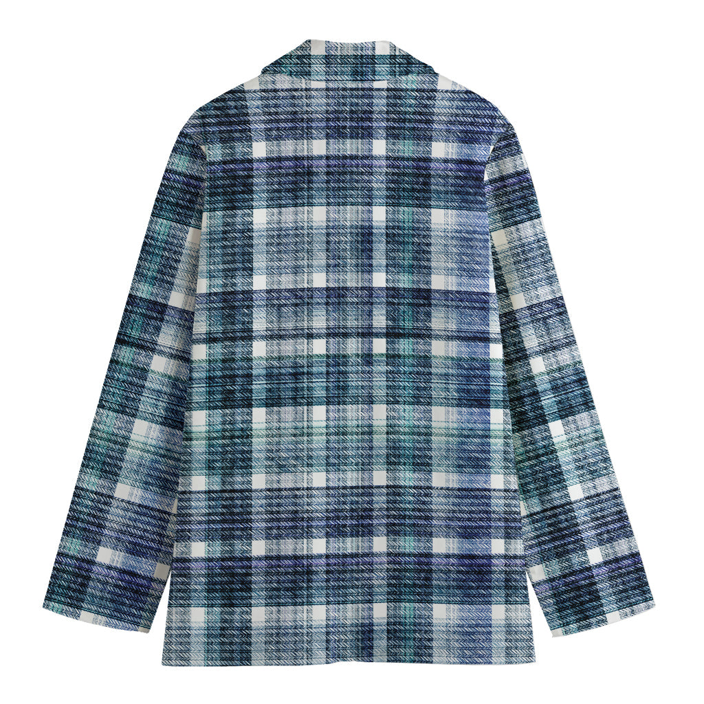 Plaid Denim Jeans Pattern Print Women's Cotton Blazer