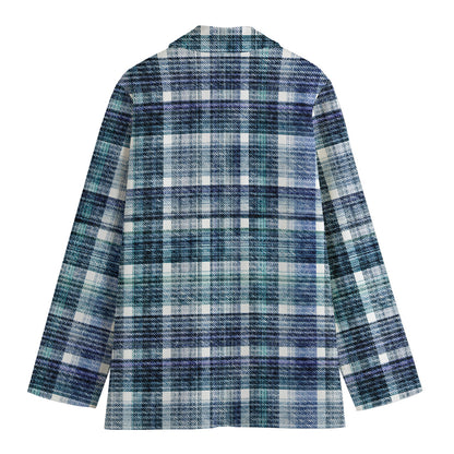 Plaid Denim Jeans Pattern Print Women's Cotton Blazer